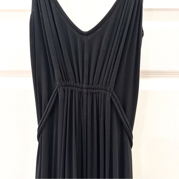Moda International Pleated Tie Waist Boho Jersey Knit Maxi Dress Black sz Small - Picture 9 of 16